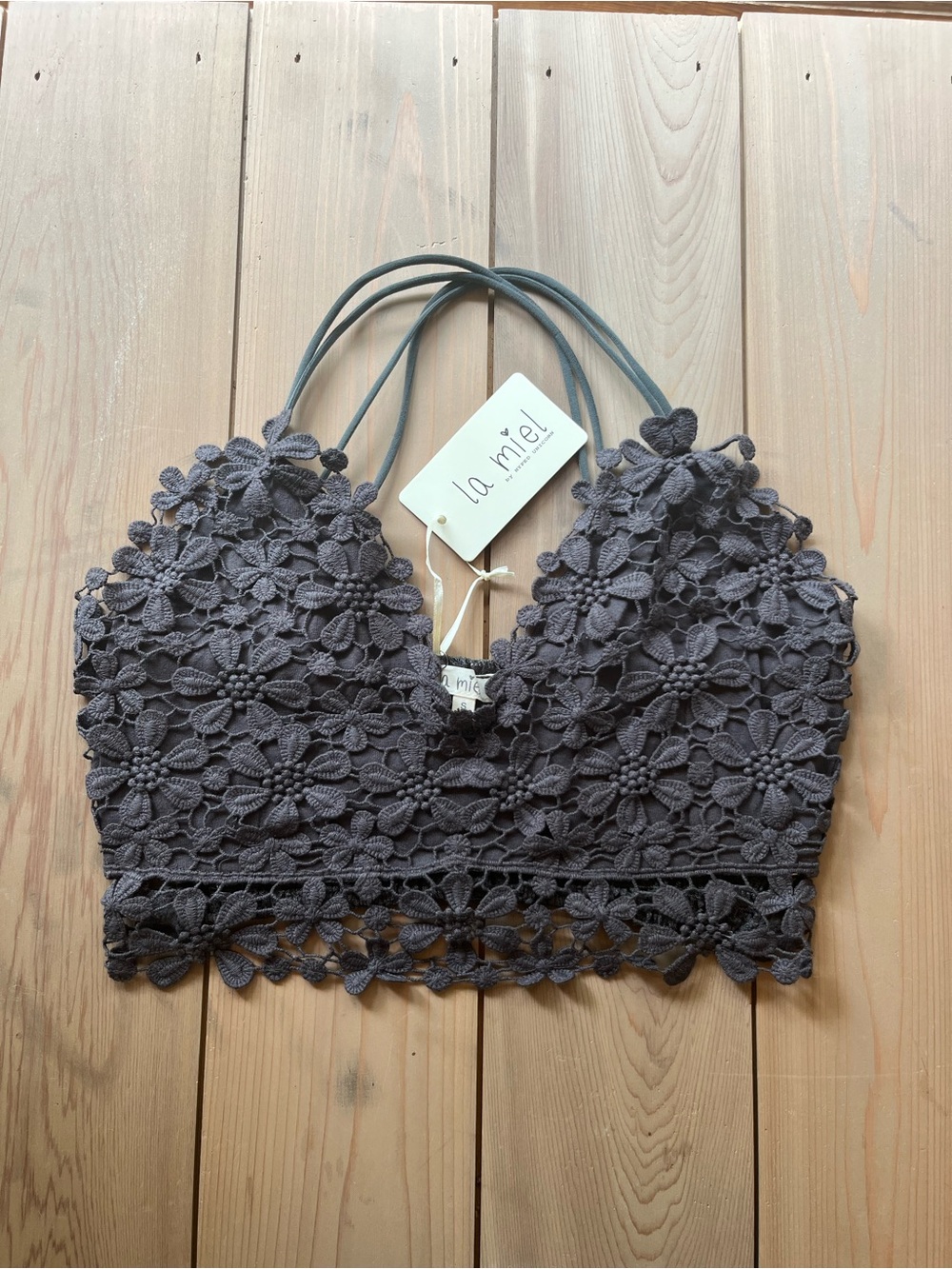 La Miel Boutique Brand Lace Crochet Bralette Grey
